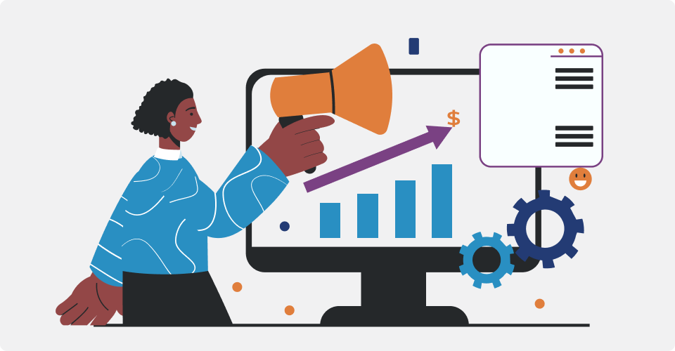 Illustration for concept of business growth through outsourced marketing